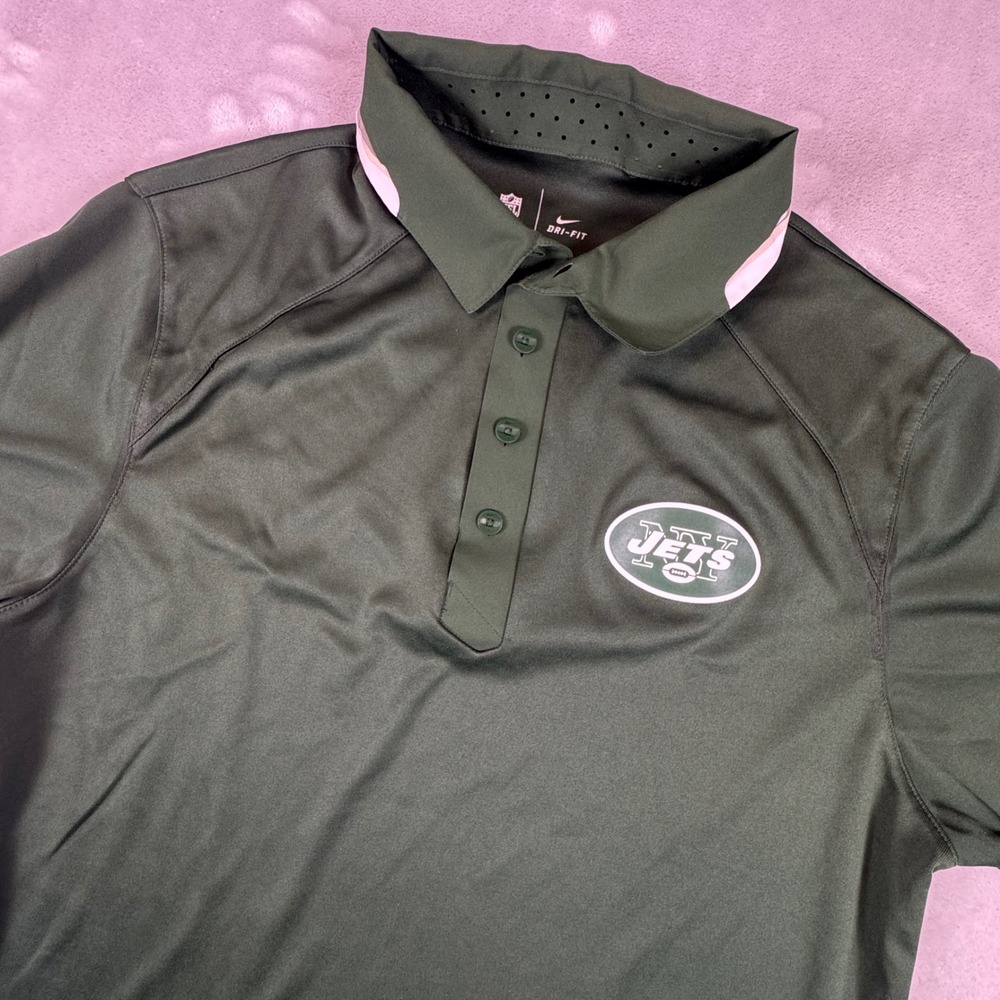 Nike NFL Onfield New York Jets Dri-FIT Polo Shirt Mens Medium Green Short Sleeve